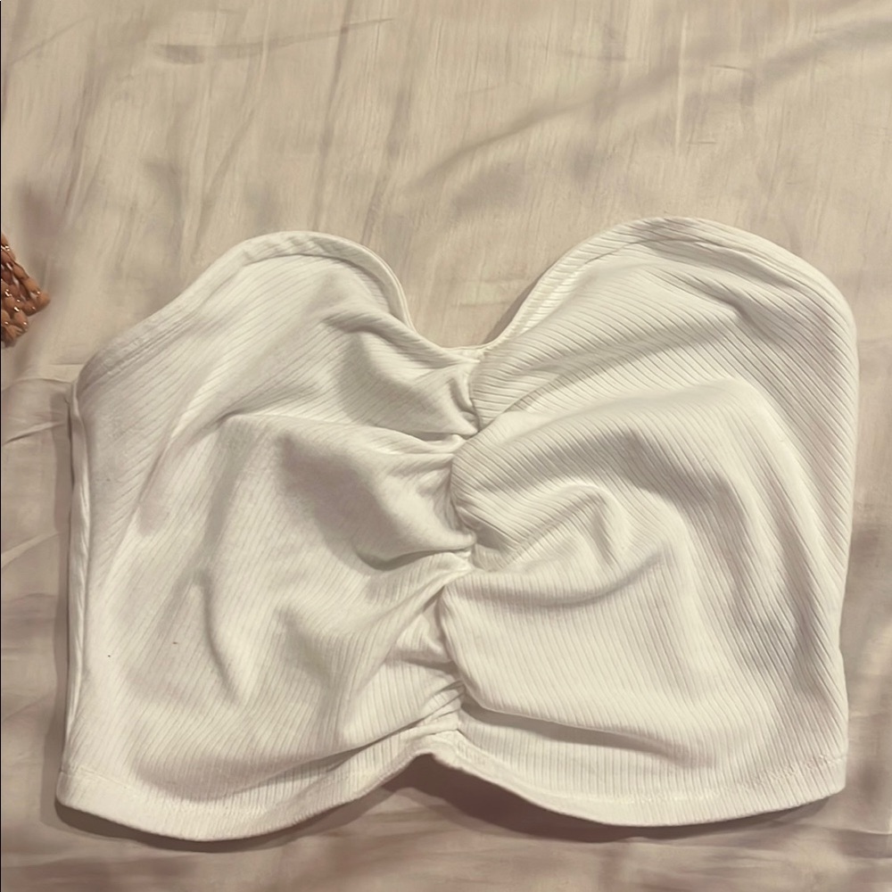 Cider White Ruched Strapless Top